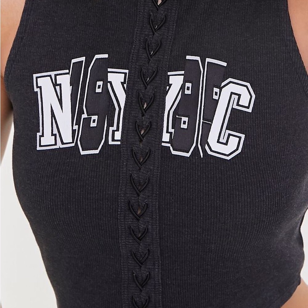 NYC Graphic Lace-Up Crop Top.